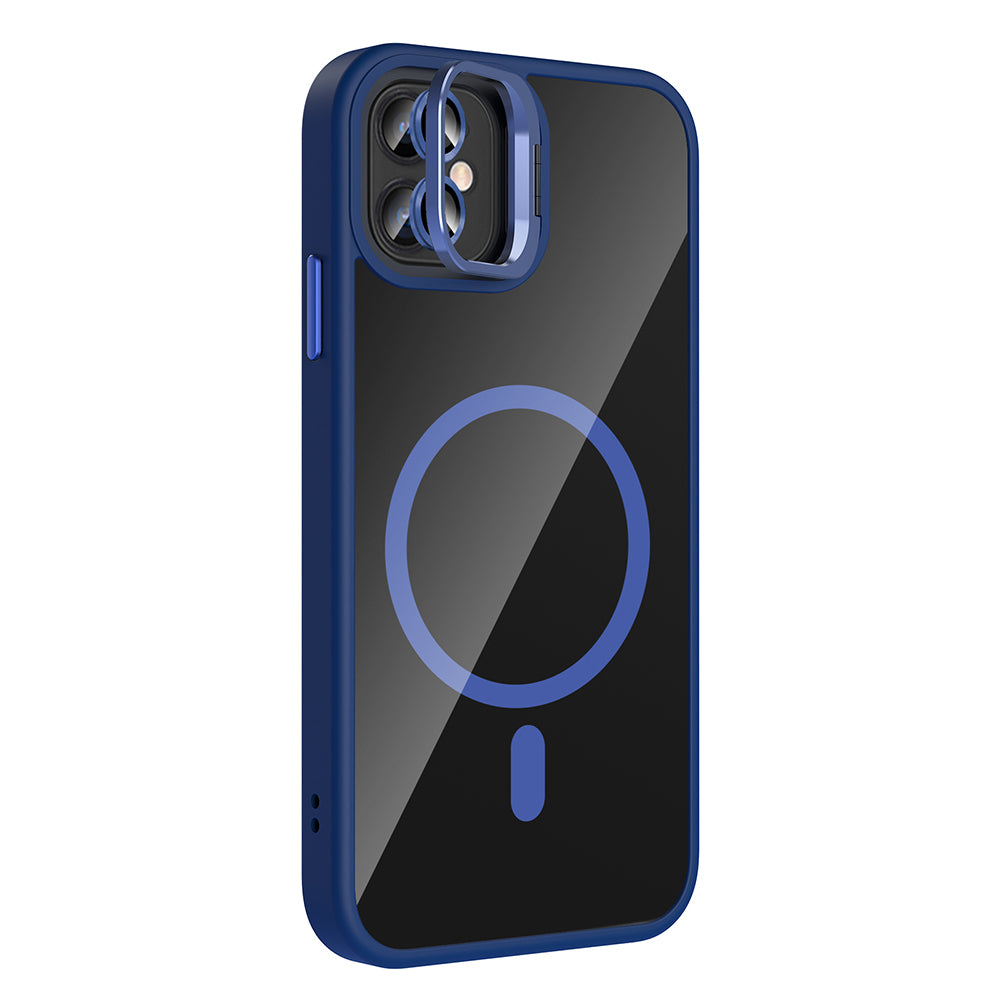 Apple iPhone 11 Kılıf Standlı ve Kamera Lens Hediyeli M-Safe Şarj Özellikli Zore Etro Kapak Gri