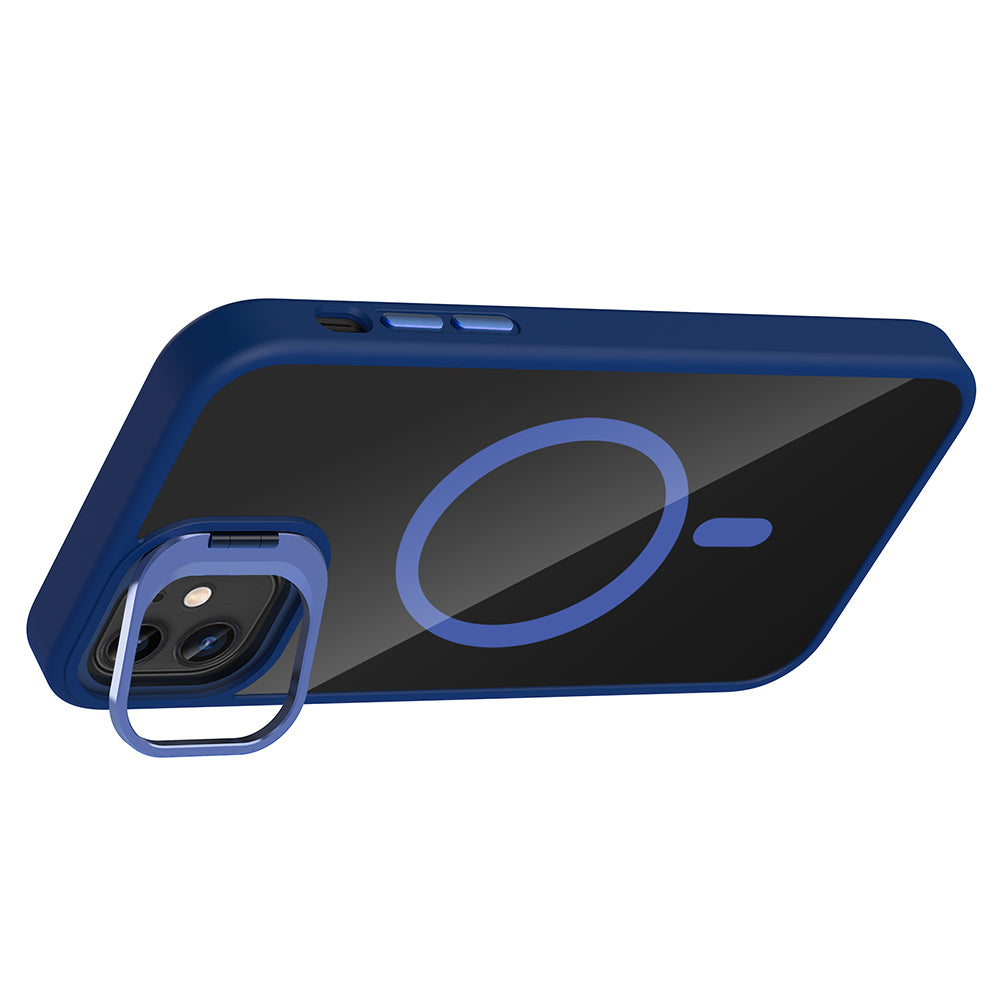 Apple iPhone 11 Kılıf Standlı ve Kamera Lens Hediyeli M-Safe Şarj Özellikli Zore Etro Kapak Pembe