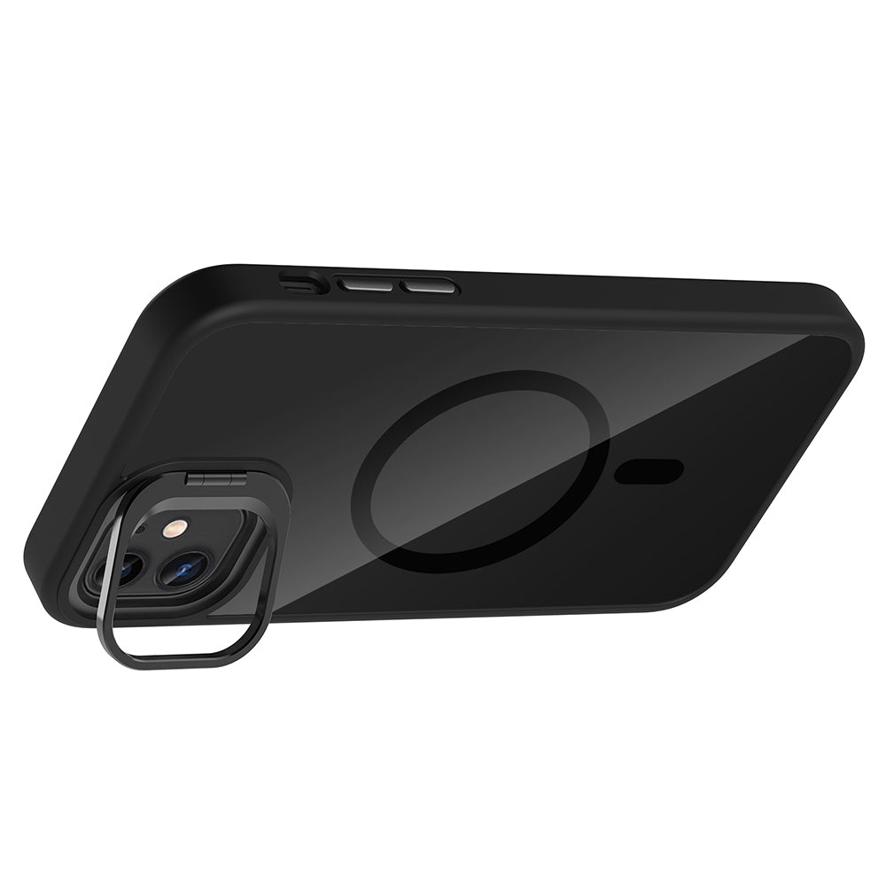 Apple iPhone 11 Kılıf Standlı ve Kamera Lens Hediyeli M-Safe Şarj Özellikli Zore Etro Kapak Lacivert