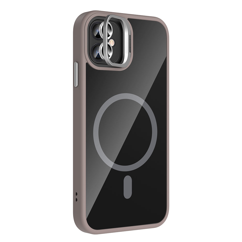 Apple iPhone 11 Kılıf Standlı ve Kamera Lens Hediyeli M-Safe Şarj Özellikli Zore Etro Kapak Lacivert