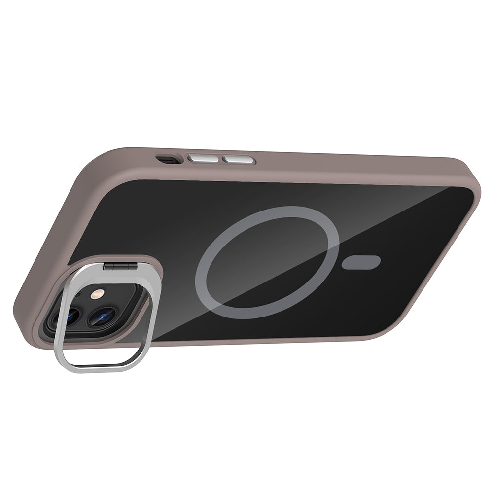 Apple iPhone 11 Kılıf Standlı ve Kamera Lens Hediyeli M-Safe Şarj Özellikli Zore Etro Kapak Derin Mor