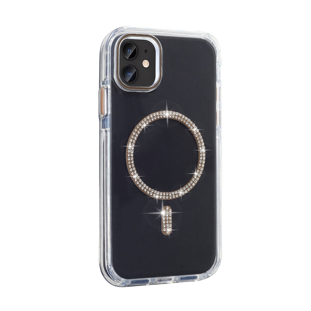 Apple iPhone 11 Kılıf Taşlı Tasarım M-safe Şarj Özellikli Zore Koment Silikon Kapak Gold