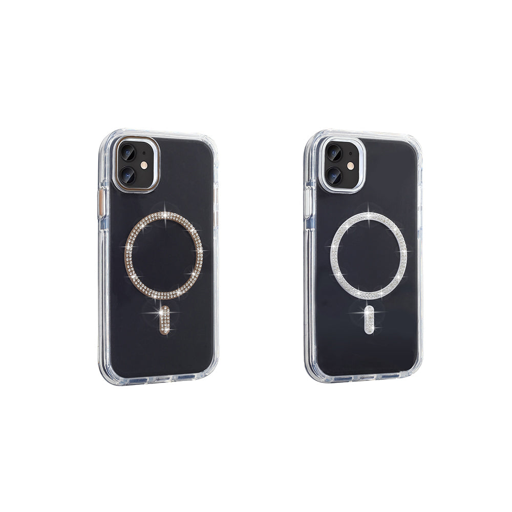 Apple iPhone 11 Kılıf Taşlı Tasarım M-safe Şarj Özellikli Zore Koment Silikon Kapak Gold