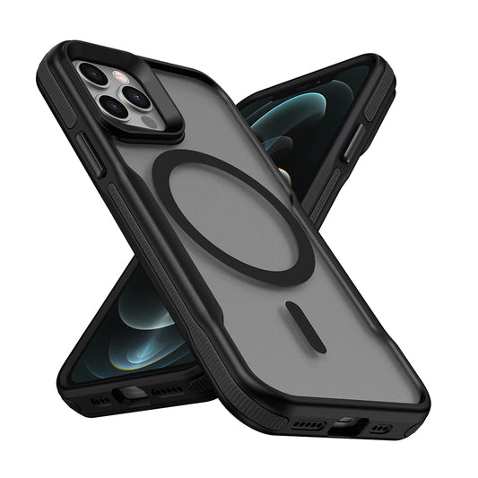 Apple iPhone 11 Pro Max Kılıf M-safe Şarj Özellikli Renkli Kenar Airbag Şeritli Zore Lamer Kapak Siyah
