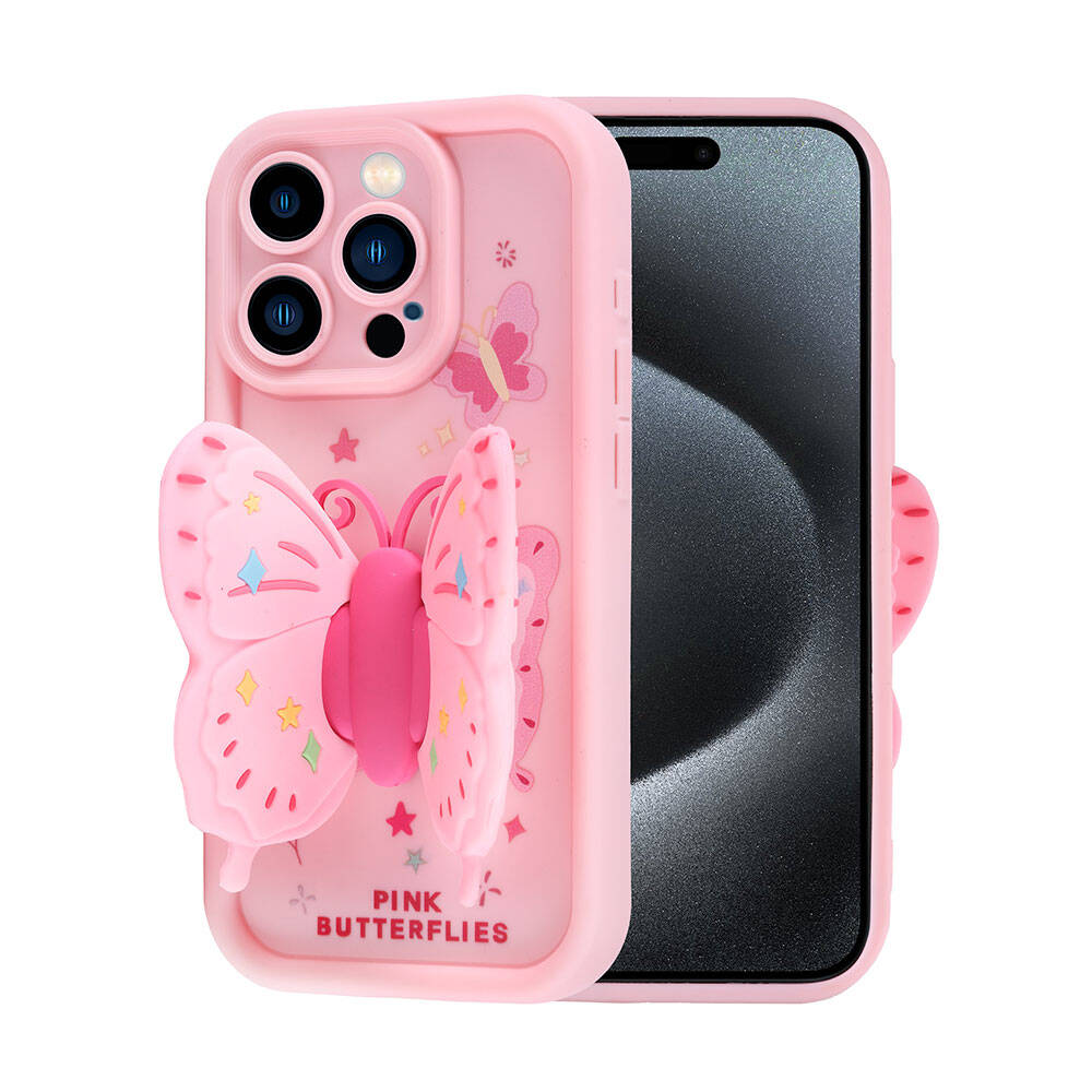 Apple iPhone 15 Pro Max Kılıf Kamera Korumalı Figür Tasarımlı Zore Kapya Kapak Pembe Açık