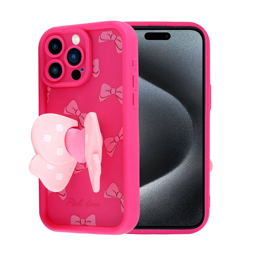 Apple iPhone 15 Pro Max Kılıf Kamera Korumalı Figür Tasarımlı Zore Kapya Kapak Pembe Koyu