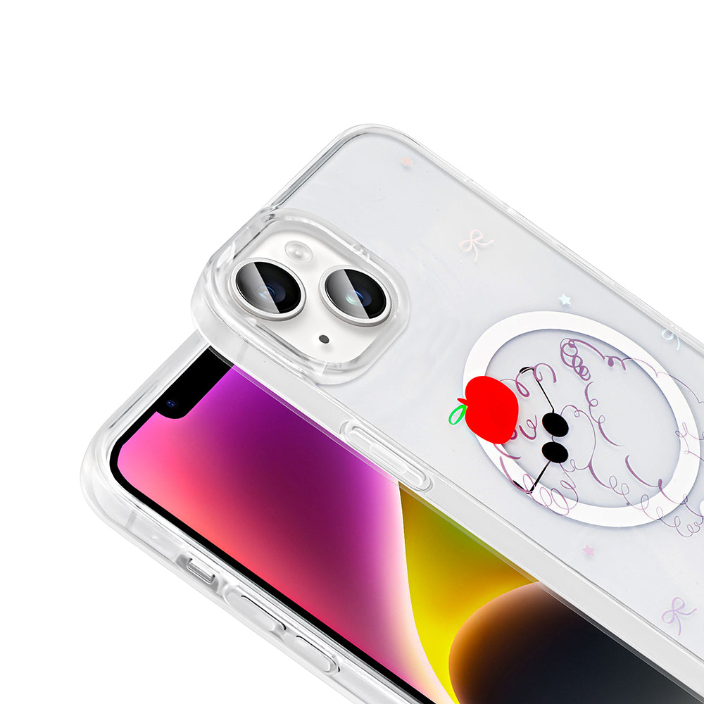 Apple iPhone 13 Kılıf M-Safe Şarj Özellikli Şeffaf Zore Folk Sert Kapak Fiyonk