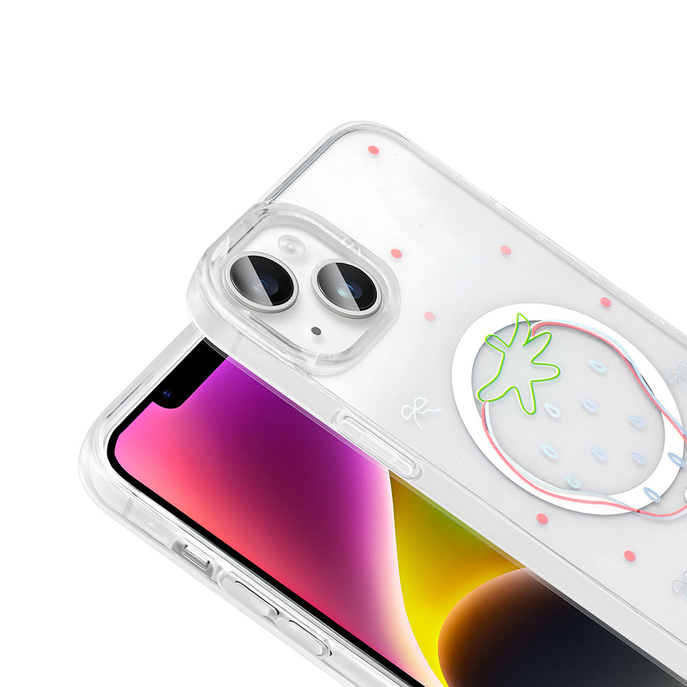 Apple iPhone 13 Kılıf M-Safe Şarj Özellikli Şeffaf Zore Folk Sert Kapak Kalp