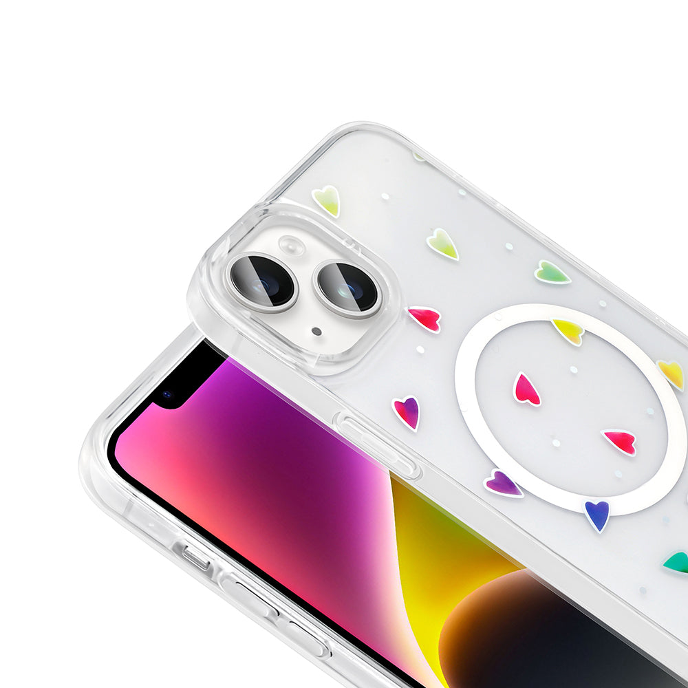 Apple iPhone 13 Kılıf M-Safe Şarj Özellikli Şeffaf Zore Folk Sert Kapak Fiyonk