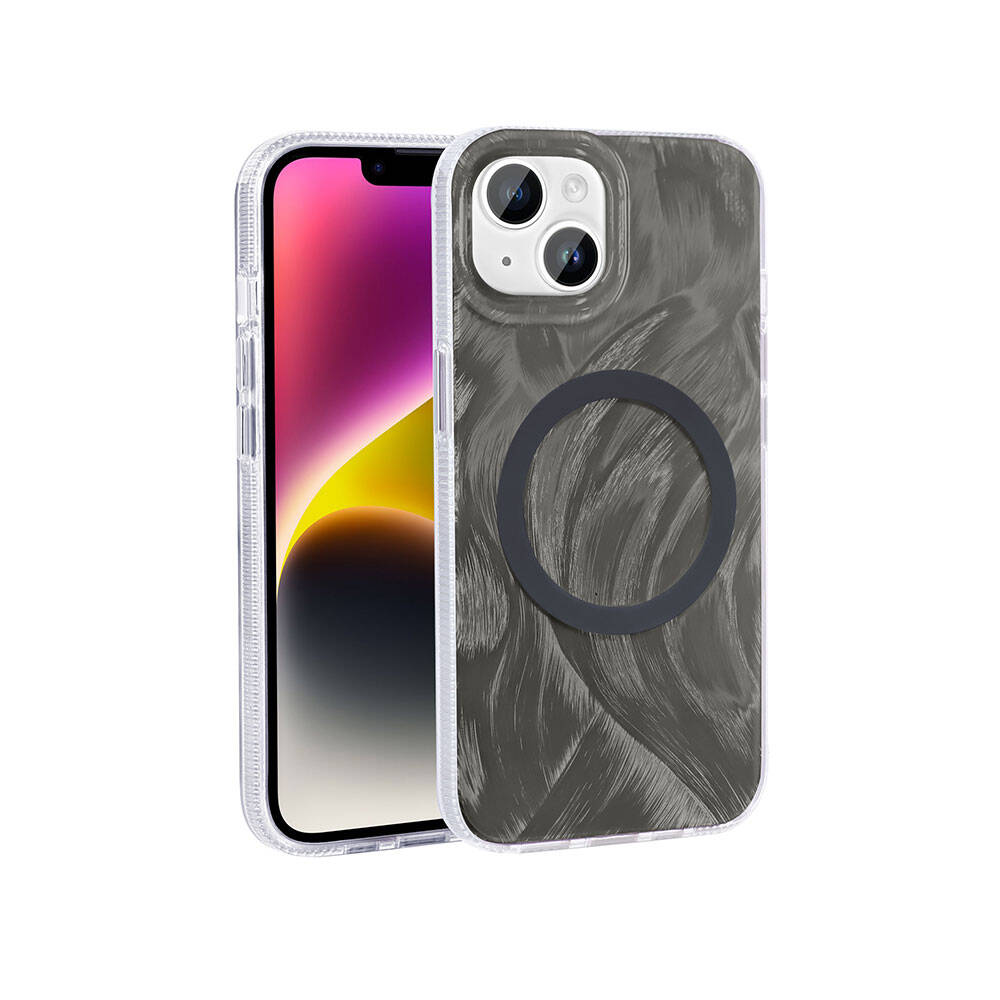 Apple iPhone 13 Kılıf M-safe Şarj Özellikli Fırça Boya Desenli Zore Palet Kapak Mor