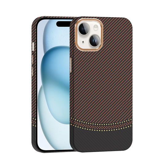 Apple iPhone 13 Kılıf M-safe Şarj Özellikli Karbon Fiber Görünümlü Zore Gros Kapak Gold-Siyah