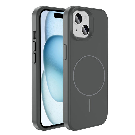 Apple iPhone 13 Kılıf M-safe Şarj Özellikli Sıvı Teknolojili Silinebilir Sert Zore Kivi Kapak Titanyum-Gri