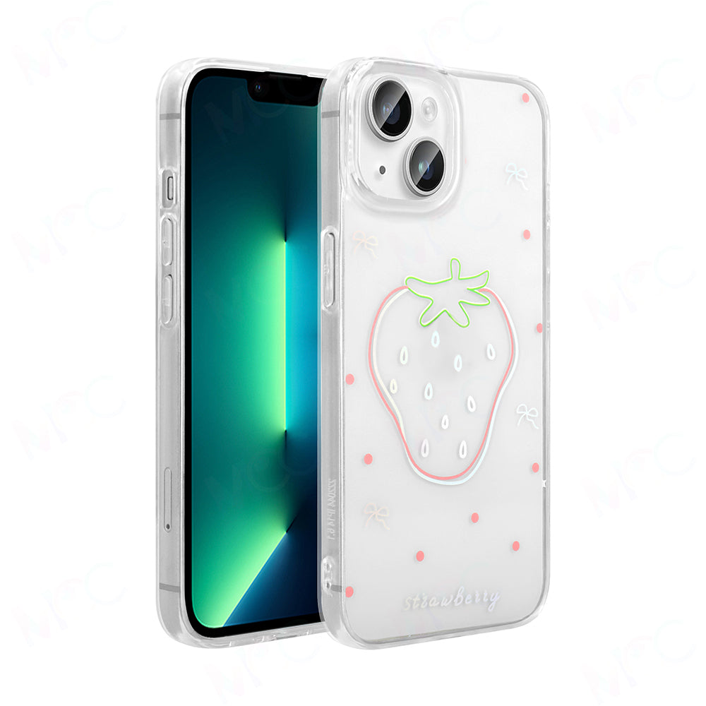 Apple iPhone 13 Kılıf Şeffaf Figürlü Zore Folk Sert Kapak Çilek