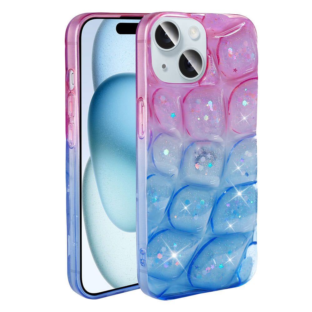 Apple iPhone 13 Kılıf Simli 3D Desenli Zore Hacar Kapak Pembe-Mor