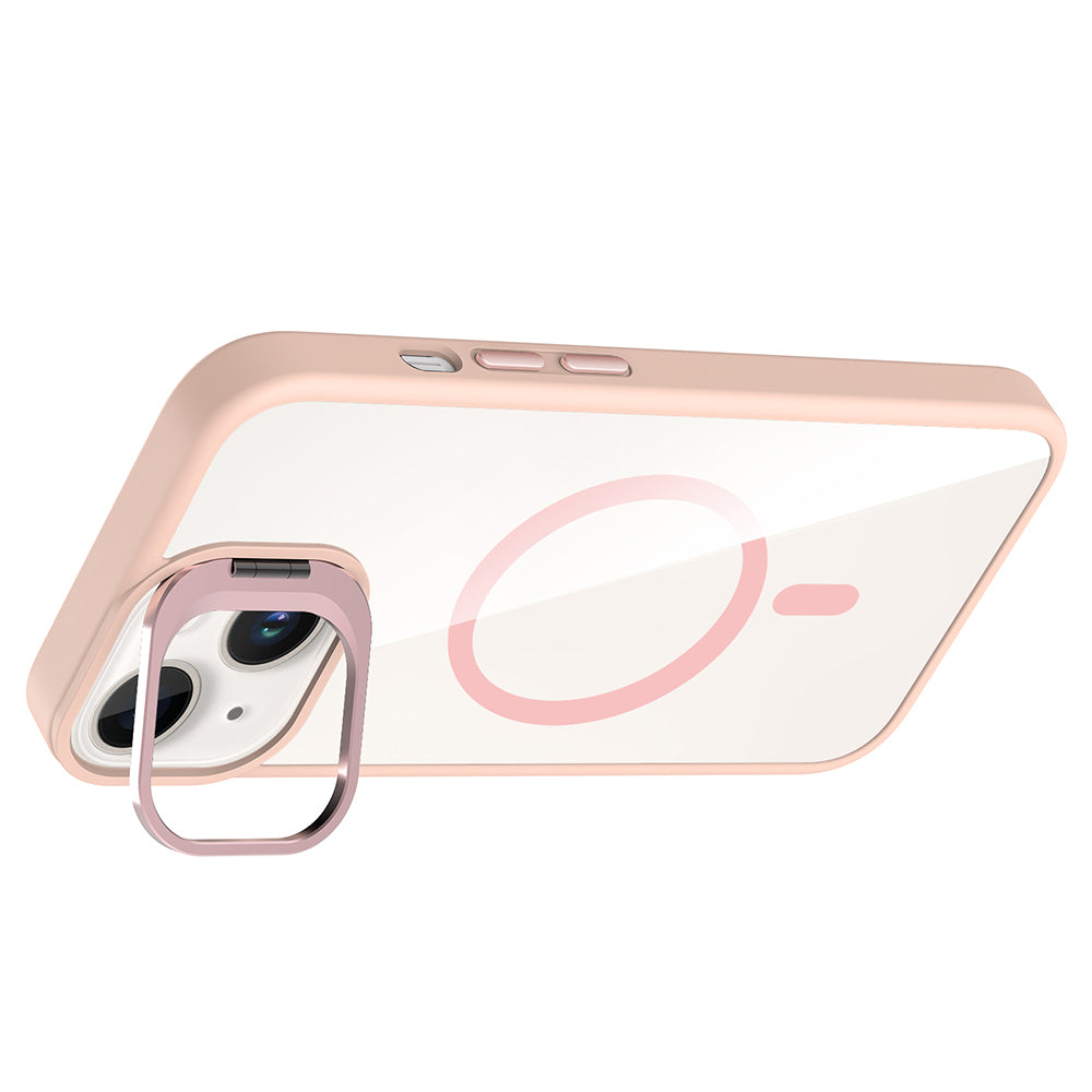 Apple iPhone 13 Kılıf Standlı ve Kamera Lens Hediyeli M-Safe Şarj Özellikli Zore Etro Kapak Lacivert