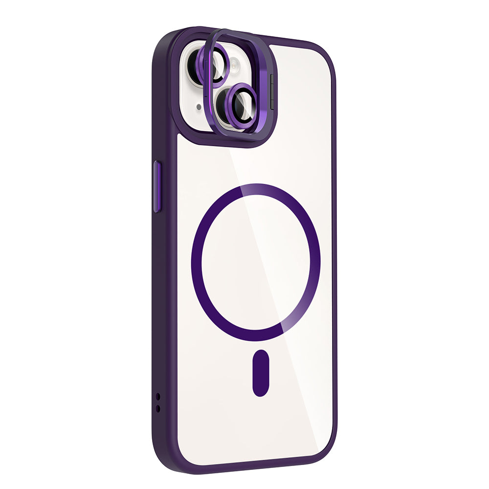 Apple iPhone 13 Kılıf Standlı ve Kamera Lens Hediyeli M-Safe Şarj Özellikli Zore Etro Kapak Gri