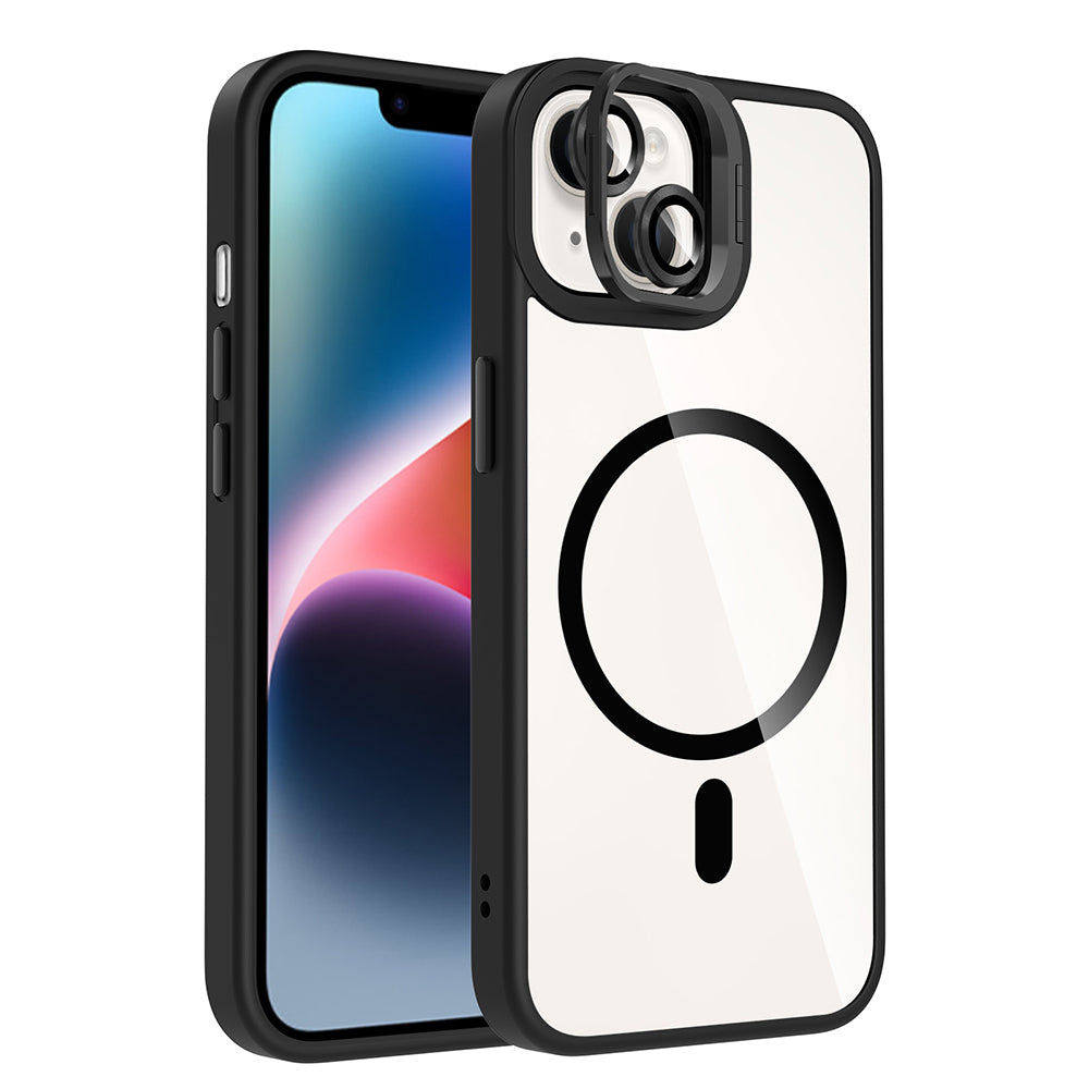 Apple iPhone 13 Kılıf Standlı ve Kamera Lens Hediyeli M-Safe Şarj Özellikli Zore Etro Kapak Pembe