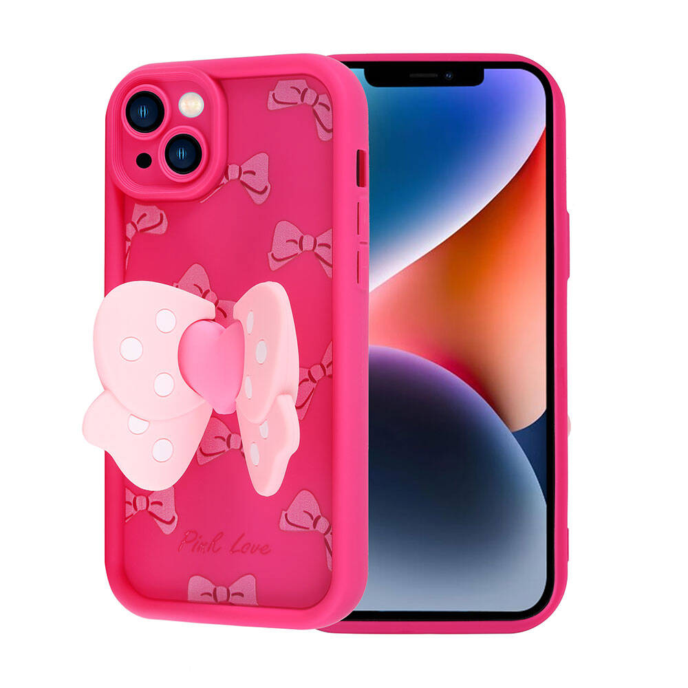 Apple iPhone 14 Kılıf Kamera Korumalı Figür Tasarımlı Zore Kapya Kapak Pembe Koyu