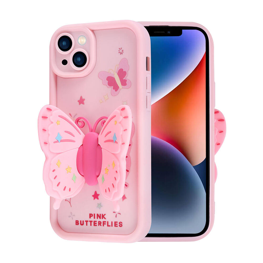 Apple iPhone 14 Kılıf Kamera Korumalı Figür Tasarımlı Zore Kapya Kapak Pembe Koyu
