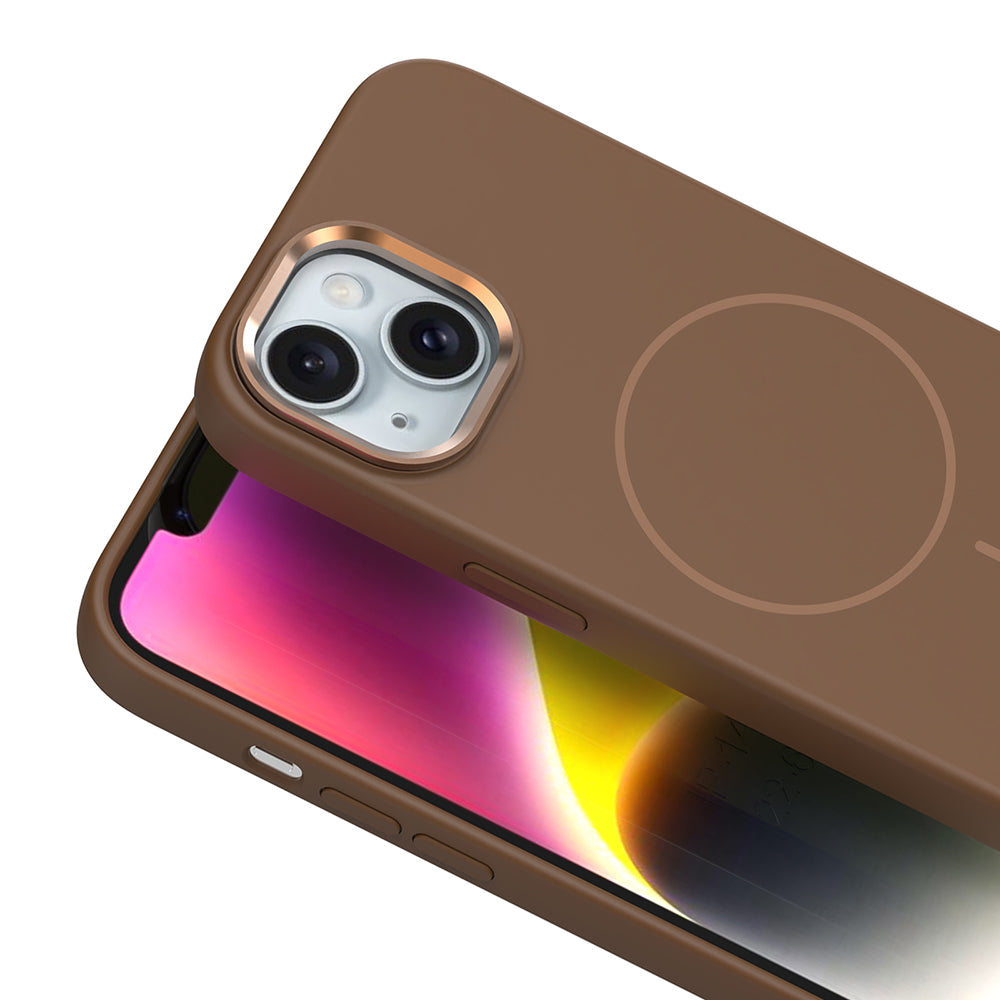 Apple iPhone 14 Kılıf M-Safe Şarj Özellikli Metal Kamera Çerçeveli Zore Edi Silikon Kapak Mor