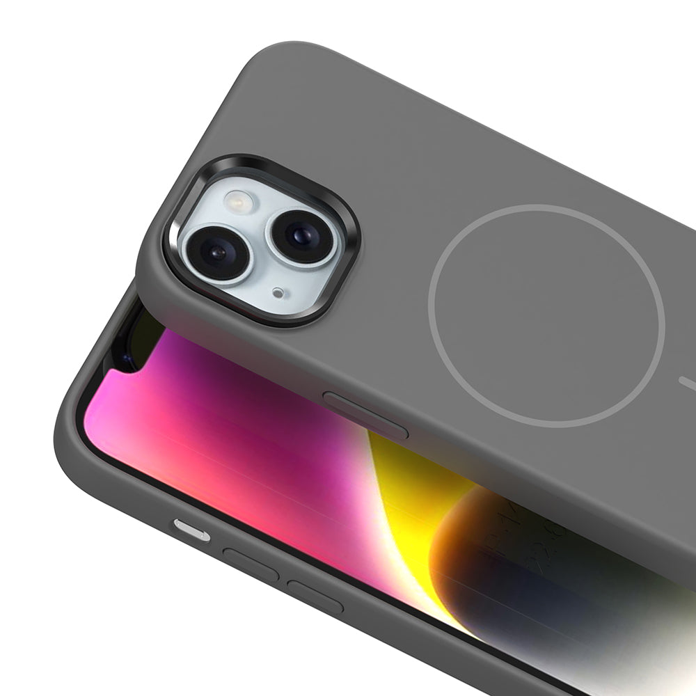 Apple iPhone 14 Kılıf M-Safe Şarj Özellikli Metal Kamera Çerçeveli Zore Edi Silikon Kapak Açık Mavi