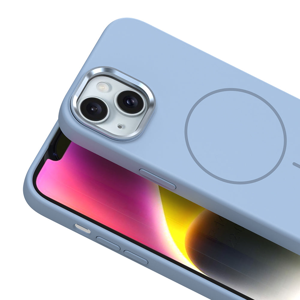 Apple iPhone 14 Kılıf M-Safe Şarj Özellikli Metal Kamera Çerçeveli Zore Edi Silikon Kapak Kahverengi