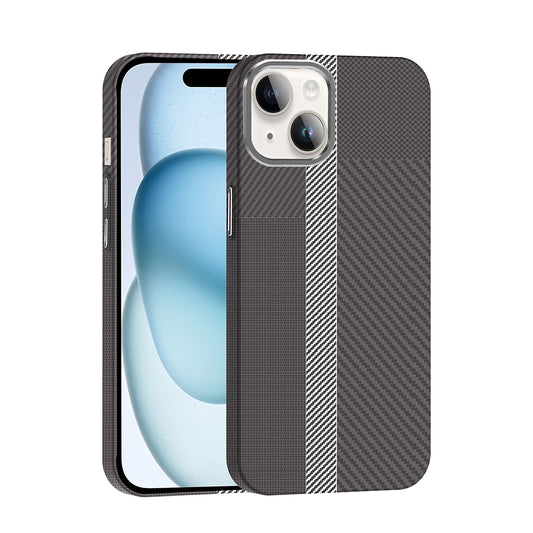 Apple iPhone 14 Kılıf M-safe Şarj Özellikli Karbon Fiber Görünümlü Zore Gros Kapak Gri-Siyah