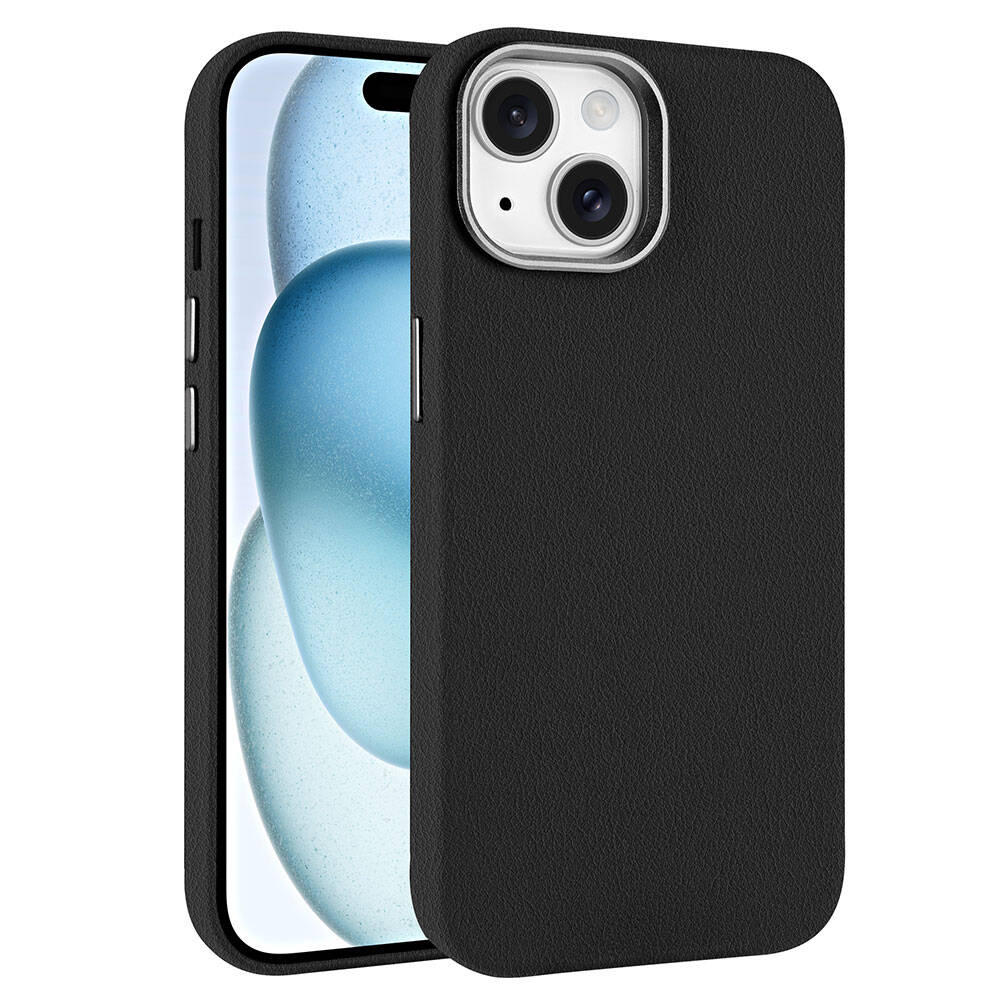 Apple iPhone 14 Kılıf M-safe Şarj Özellikli PU Deri Zore Adora Kapak Koyu Gri