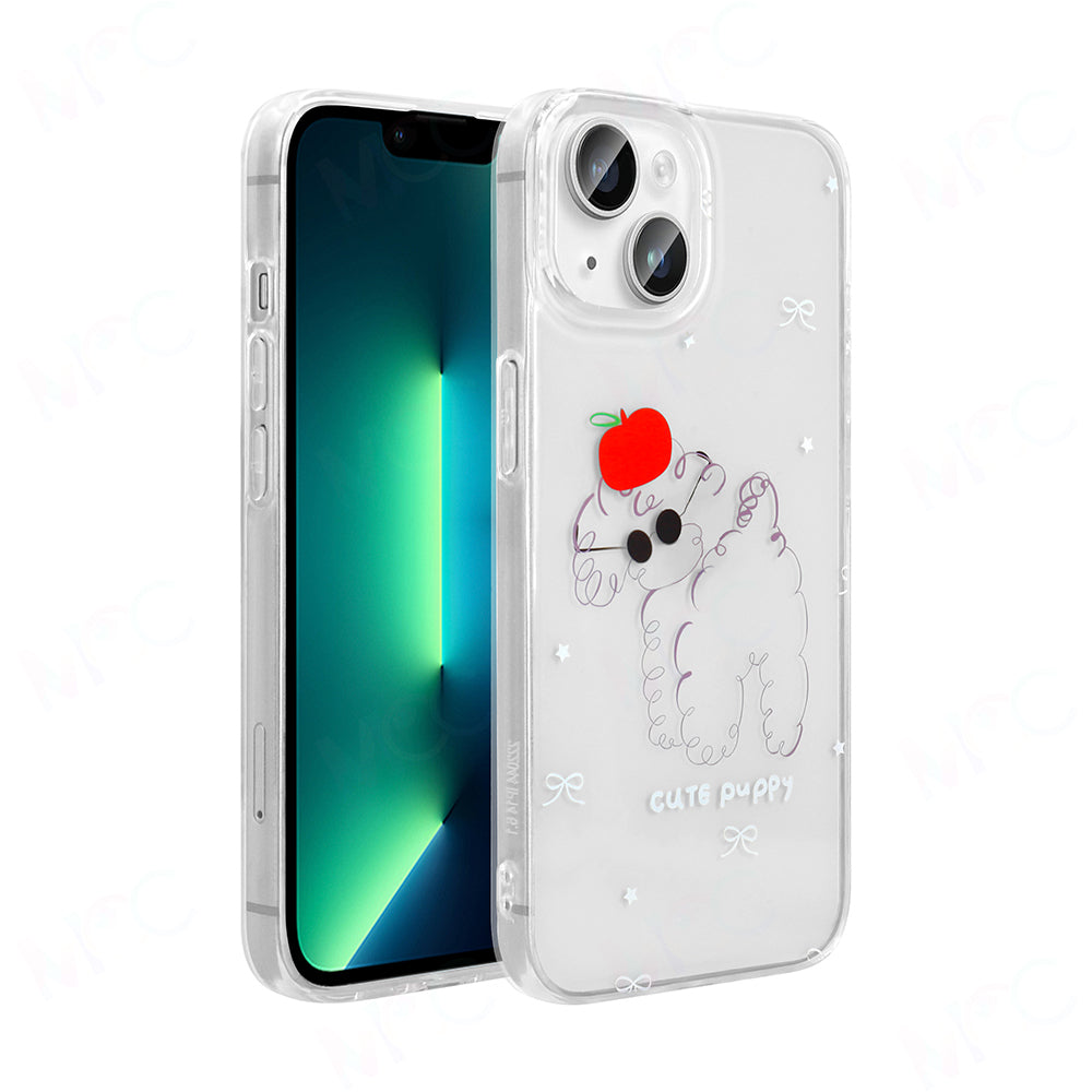 Apple iPhone 14 Kılıf Şeffaf Figürlü Zore Folk Sert Kapak Sevimli Köpek
