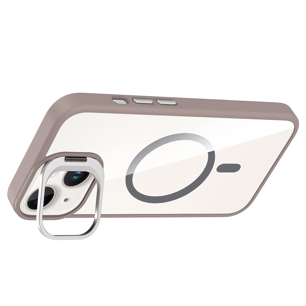 Apple iPhone 14 Kılıf Standlı ve Kamera Lens Hediyeli M-Safe Şarj Özellikli Zore Etro Kapak Siyah