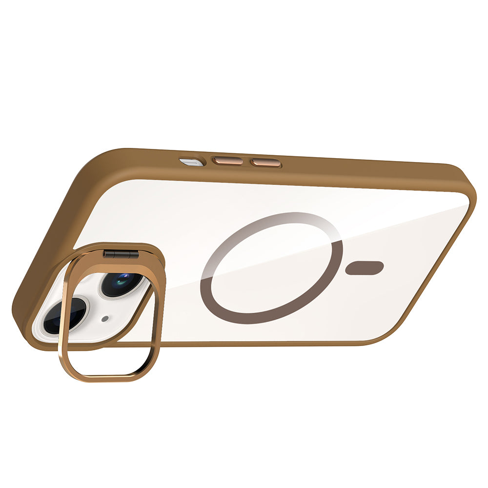 Apple iPhone 14 Kılıf Standlı ve Kamera Lens Hediyeli M-Safe Şarj Özellikli Zore Etro Kapak Siyah