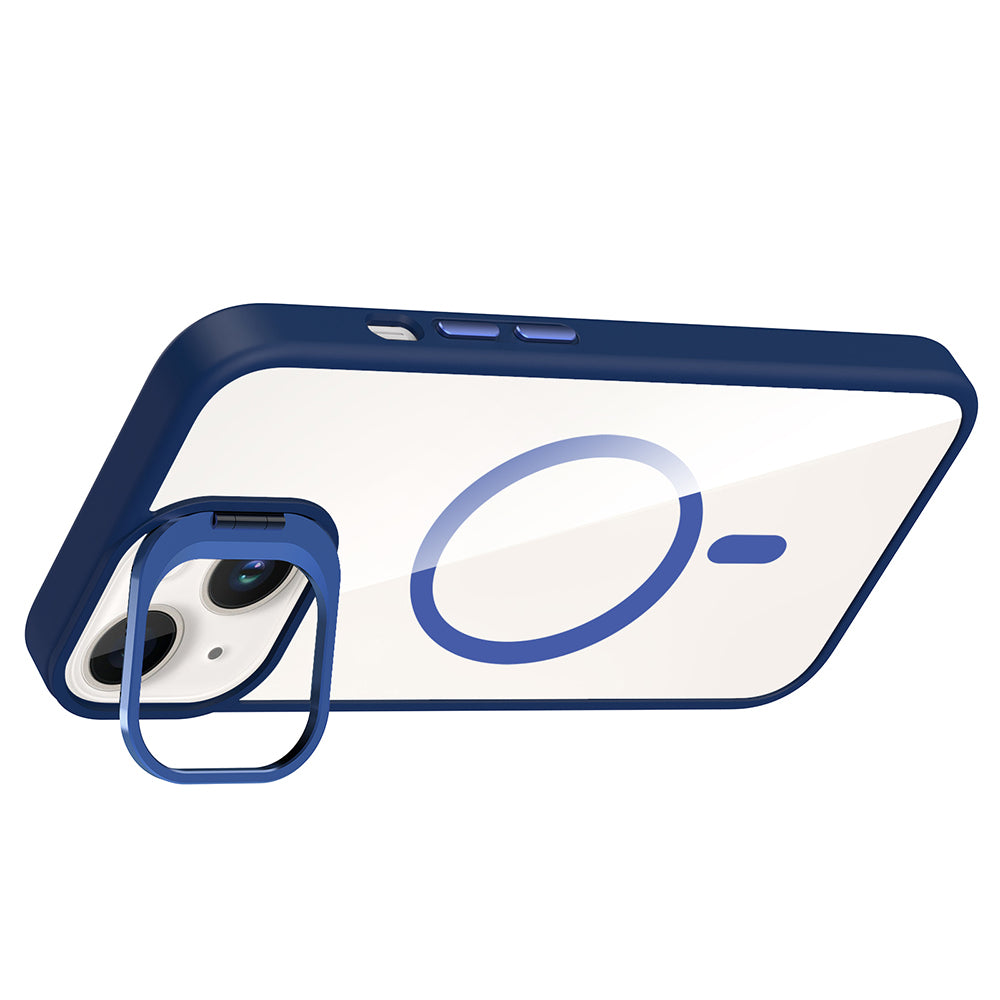 Apple iPhone 14 Kılıf Standlı ve Kamera Lens Hediyeli M-Safe Şarj Özellikli Zore Etro Kapak Pembe