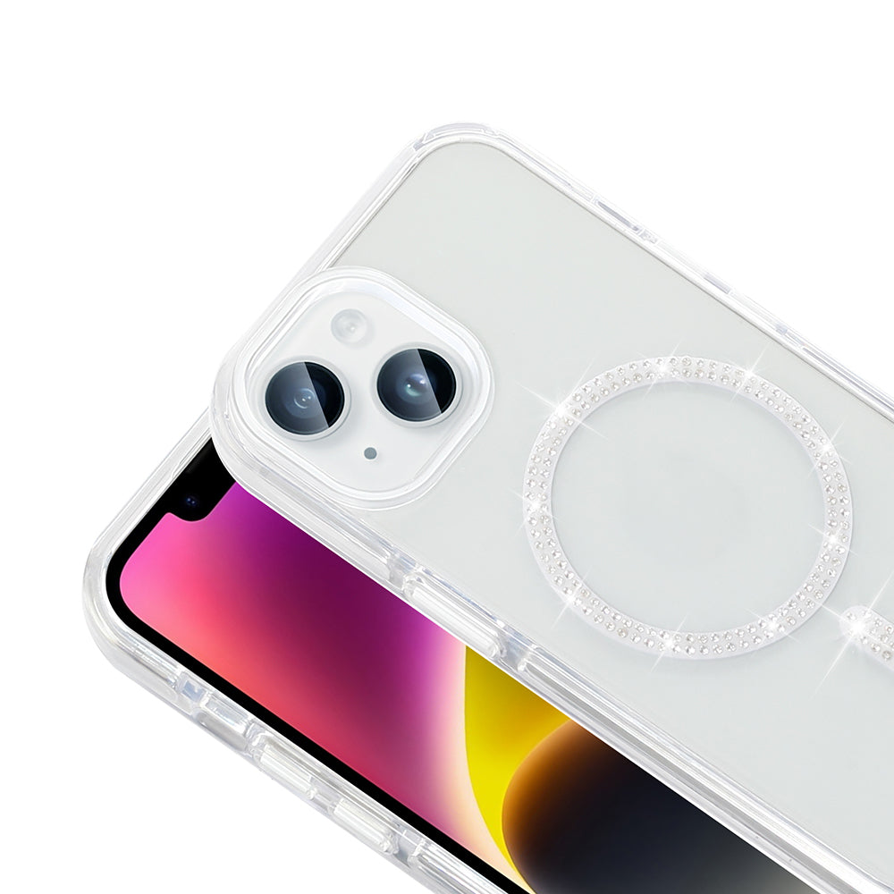 Apple iPhone 14 Kılıf Taşlı Tasarım M-safe Şarj Özellikli Zore Koment Silikon Kapak Gold