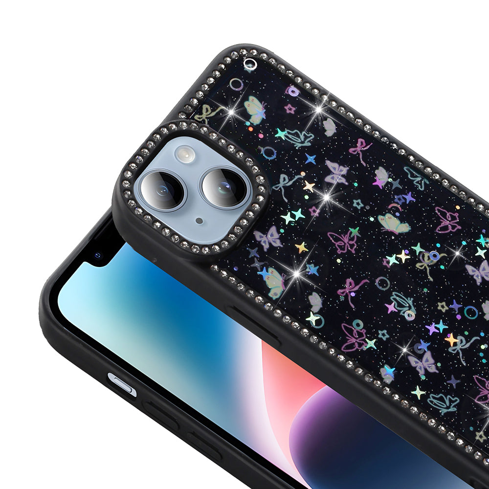 Apple iPhone 14 Kılıf Taşlı ve Simli Tasarım Zore Azra Kapak Pembe