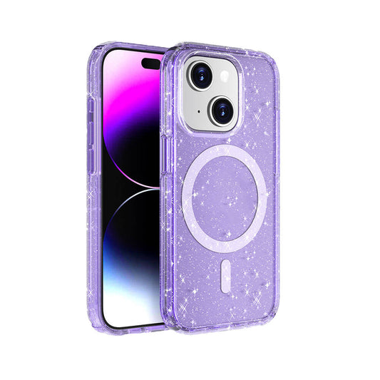 Apple iPhone 14 Plus Kılıf M-safe Şarj Özellikli Parlayan Simli Saydam Renkli Zore Allstar Kapak Mor