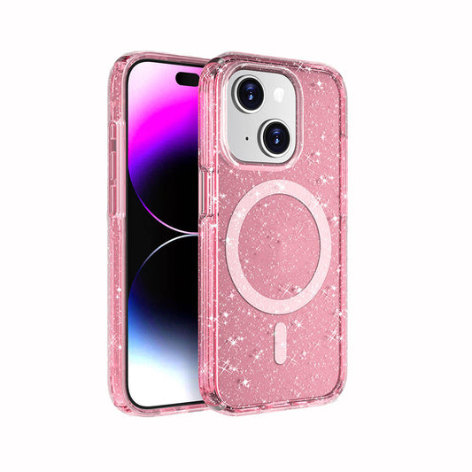 Apple iPhone 14 Plus Kılıf M-safe Şarj Özellikli Parlayan Simli Saydam Renkli Zore Allstar Kapak Pembe