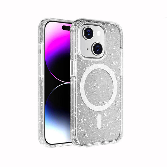 Apple iPhone 14 Plus Kılıf M-safe Şarj Özellikli Parlayan Simli Saydam Renkli Zore Allstar Kapak Şeffaf