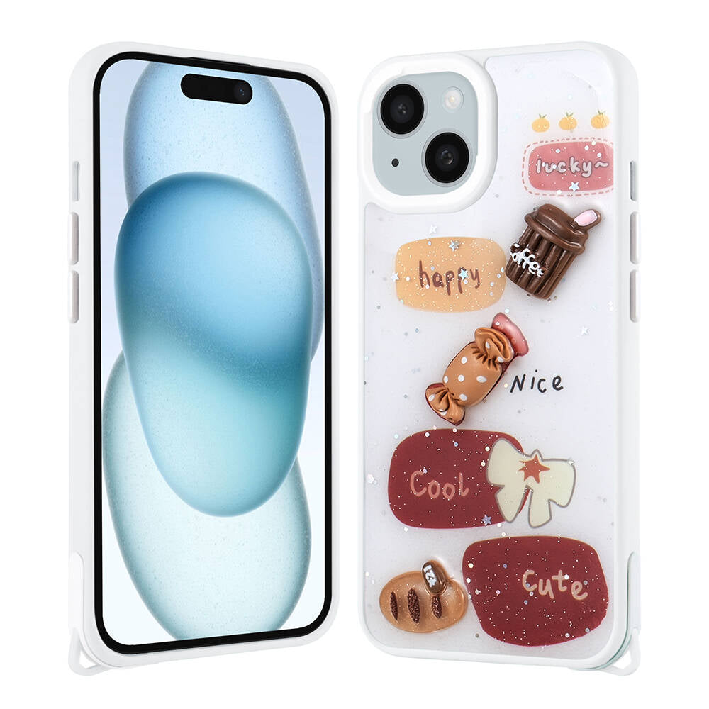 Apple iPhone 14 Plus Kılıf Parlayan Simli Kabartma Figürlü Zore Cevze Kapak Pembe