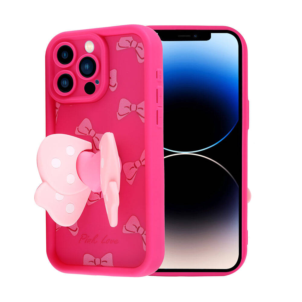 Apple iPhone 14 Pro Kılıf Kamera Korumalı Figür Tasarımlı Zore Kapya Kapak Pembe Koyu