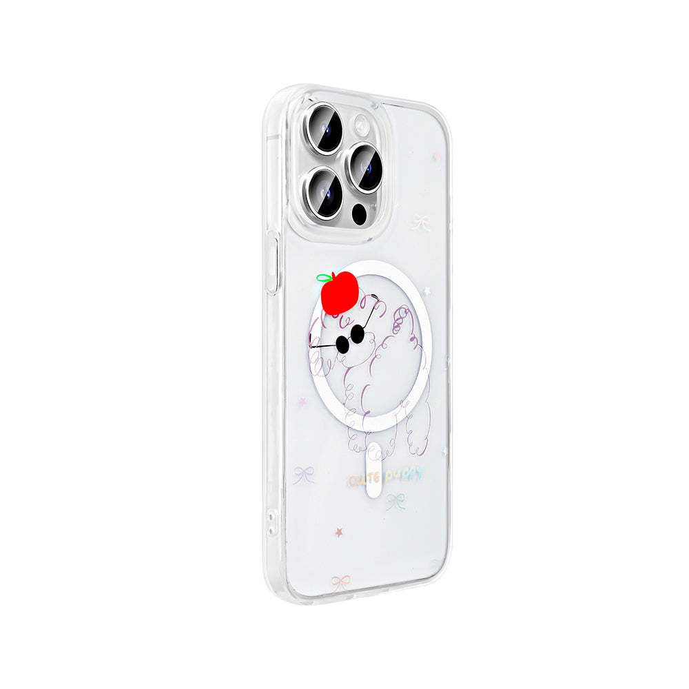 Apple iPhone 14 Pro Kılıf M-Safe Şarj Özellikli Şeffaf Zore Folk Sert Kapak Sevimli Köpek