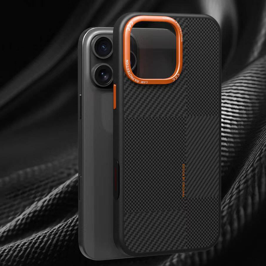 Apple iPhone 14 Pro Kılıf M-safe Şarj Özellikli Karbon Fiber Görünümlü Zore Kamp Kapak Turuncu