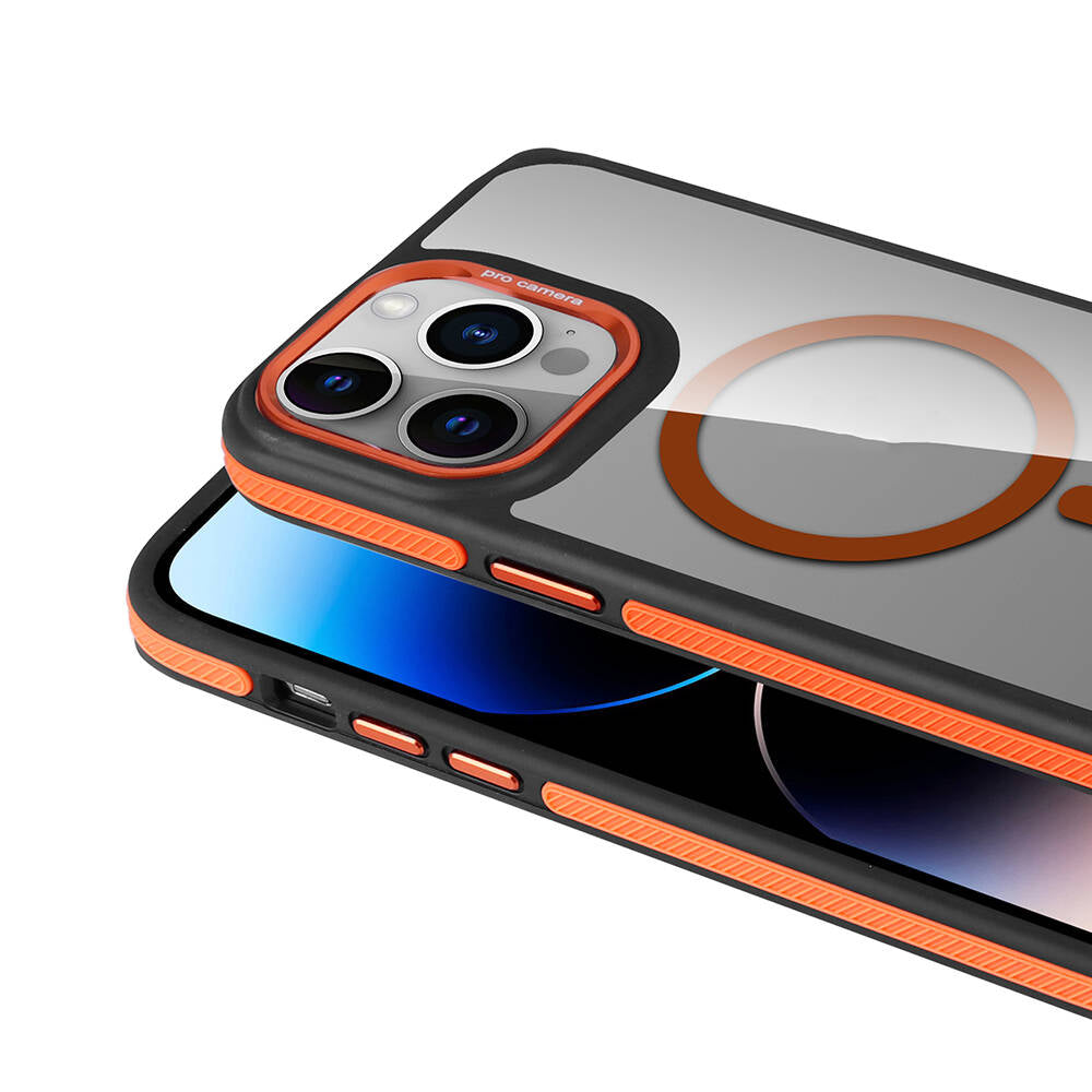 Apple iPhone 14 Pro Kılıf M-safe Şarj Özellikli Mat Görünümlü Zore Solo Kapak Turuncu