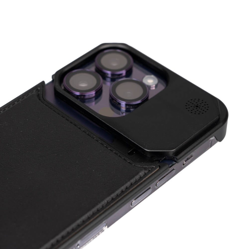 Apple iPhone 14 Pro Kılıf M-safe Şarj Özellikli Mekanizmalı Koku Hazneli Zore Mostar Kapak Siyah