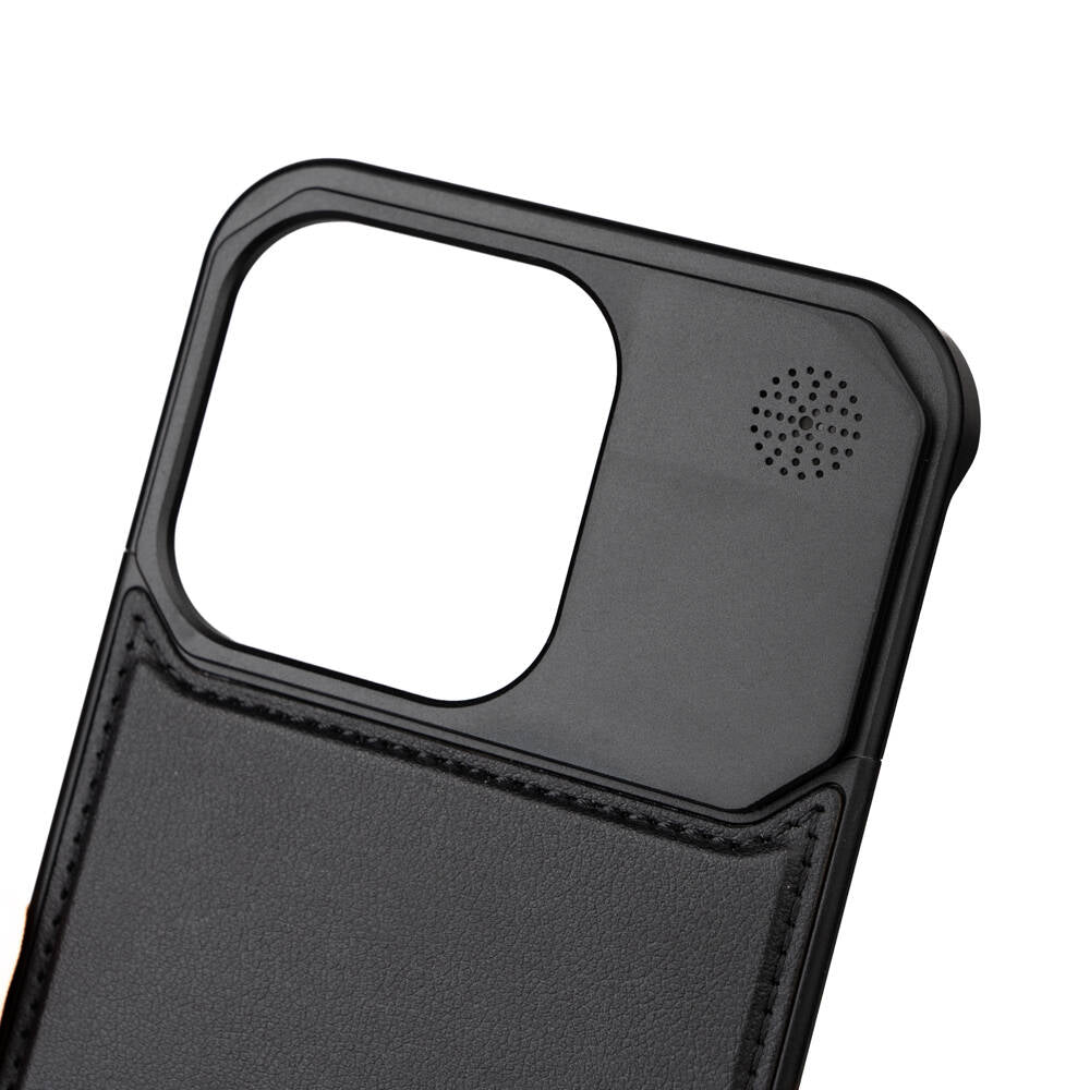 Apple iPhone 14 Pro Kılıf M-safe Şarj Özellikli Mekanizmalı Koku Hazneli Zore Mostar Kapak Siyah