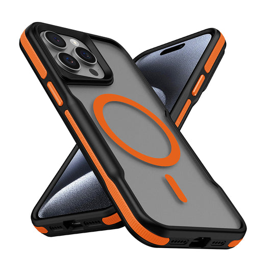 Apple iPhone 14 Pro Kılıf M-safe Şarj Özellikli Renkli Kenar Airbag Şeritli Zore Lamer Kapak Turuncu