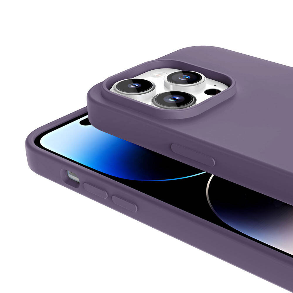 Apple iPhone 14 Pro Kılıf M-safe Şarj Özellikli Sıvı Teknolojili Silinebilir Sert Zore Kivi Kapak Derin Mor