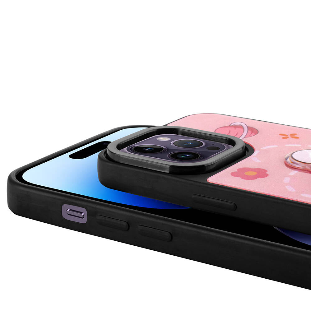 Apple iPhone 14 Pro Kılıf Parlayan Kabartmalı İkonik Figürlü Zore Amas Silikon Kapak Mor