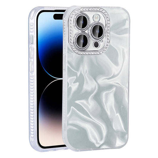 Apple iPhone 14 Pro Max Kılıf Airbagli Parlak Taş Detay Tasarımlı Zore Esila Kapak Beyaz