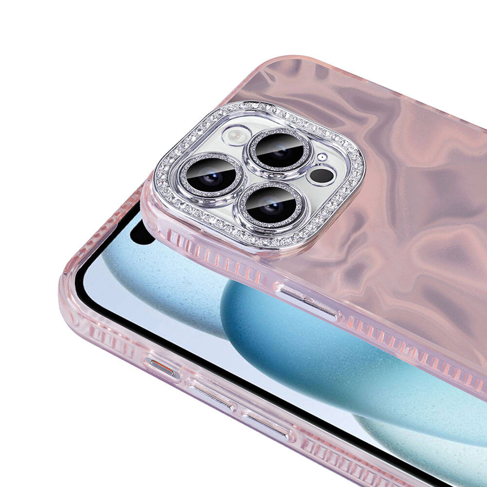Apple iPhone 14 Pro Max Kılıf Airbagli Parlak Taş Detay Tasarımlı Zore Esila Kapak Beyaz