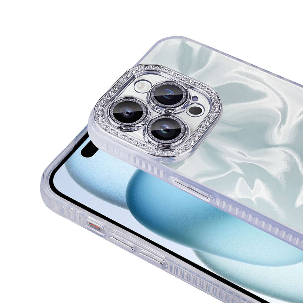 Apple iPhone 14 Pro Max Kılıf Airbagli Parlak Taş Detay Tasarımlı Zore Esila Kapak Pembe